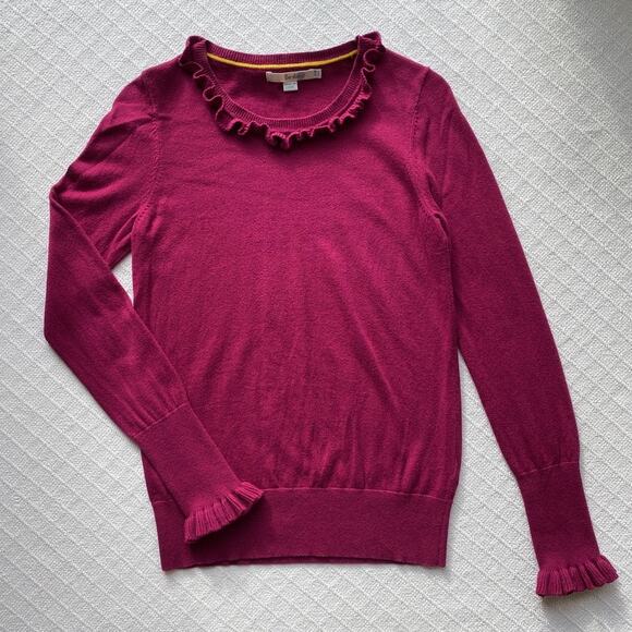 Boden Bernadette Ruffle Trim Sweater Fuchsia Wool Cotton Blend Size 6 - Picture 4 of 9